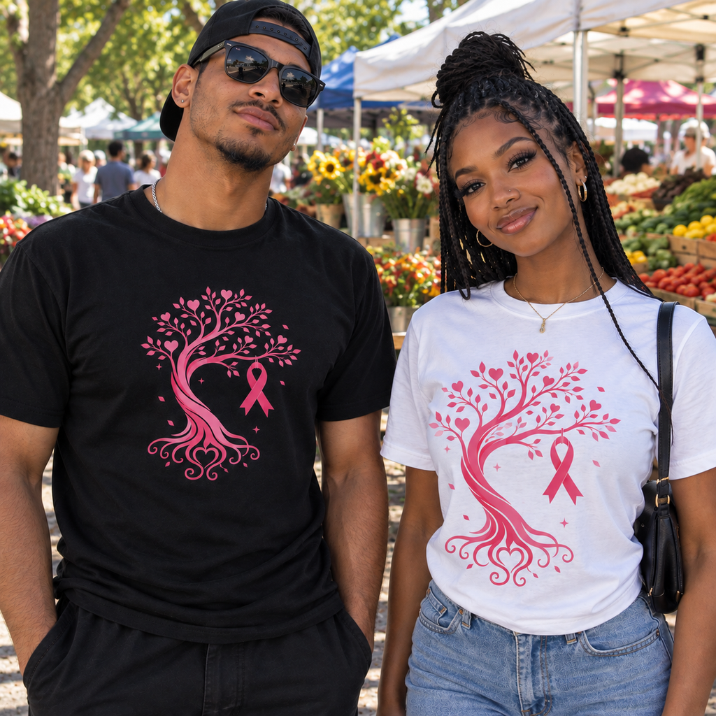 Black Pink Ribbon Tree Tee