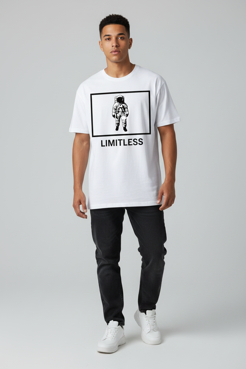 Model wearing LIMITLESS shirt